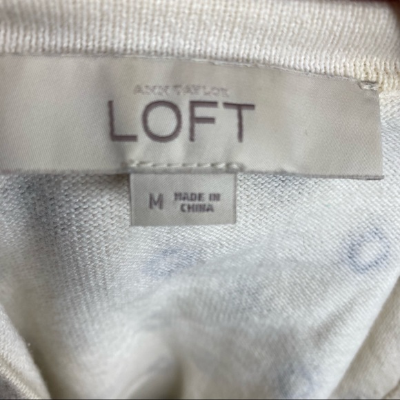 Loft Cream Crew Neck Light Sweater with Ornate Black Pattern. - Picture 4 of 9